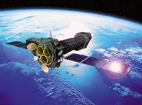 European Space Agency's X-Ray Multi Mirror-Newton satellite, showing the openings for its three telescopes.